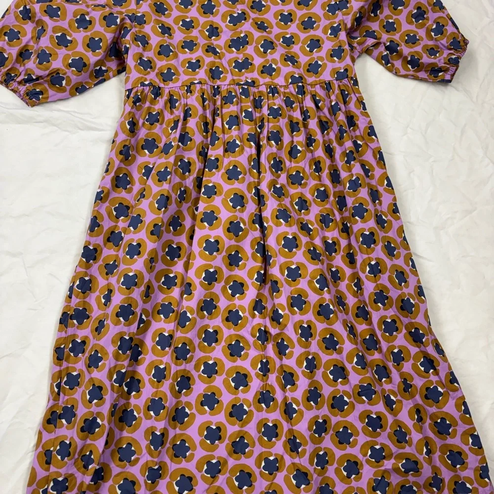 NEW Tea Collection Adult Puff Sleeve Dress Size Small Leopard Floral Midi Cotton - Picture 6 of 9